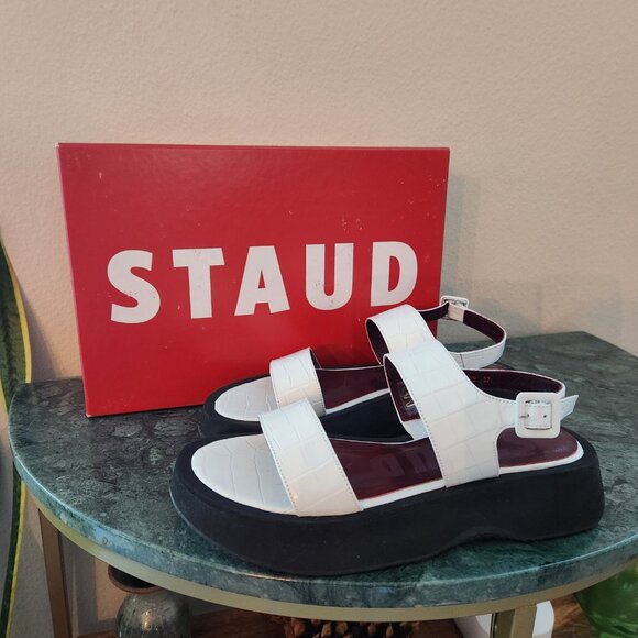 STAUD Nicky White leather sandals US 7 - Picture 8 of 11